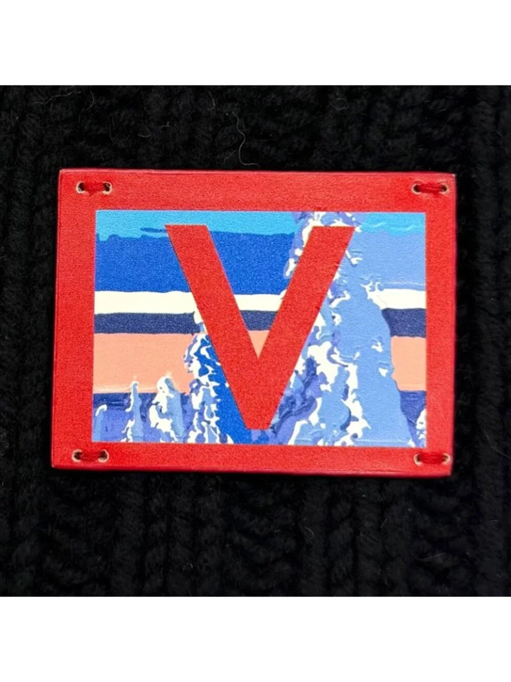 Louis Vuitton Echarpe Helsinki Alps Cashmere Cowhide Leather Patch Scarf Black